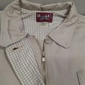 Vtg Denim & Co Jacket Wom Sz L Tan Gingham Lined Chore Utility Coat Nautical Zip